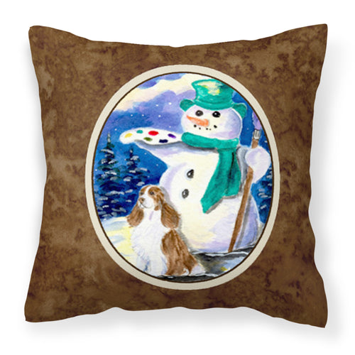 'Caroline'S Treasures Ss1001Pw1414 Artist Snowman With Springer Spaniel Fabric Pillow, Large, Multicolor'