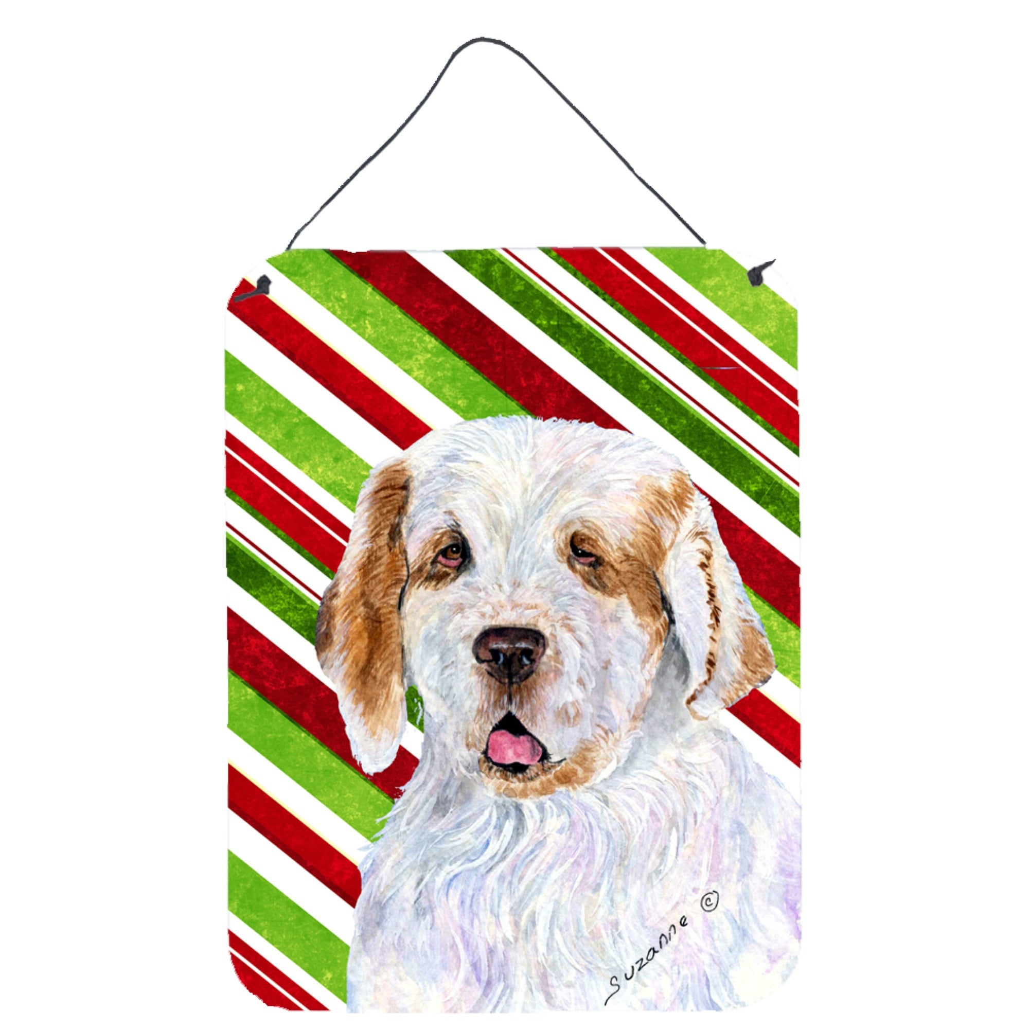 Carolines Treasures Clumber Spaniel Candy Cane Holiday Christmas Metal Wall or Door Hanging Prints 16 x 12 Multicolor