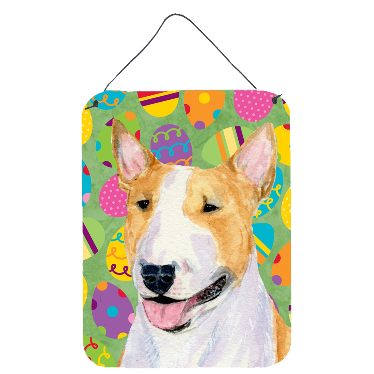 CarolineS Treasures Bull Terrier Easter Eggtravaganza Aluminium Metal Wall Or Door Hanging Prints, 16 Inch  Inch  X 12 Inch  Inch , Multicolor