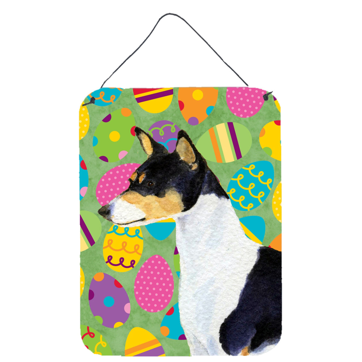 Inch CarolineS Treasures Ss4859Ds1216 Basenji Easter Eggtravaganza Aluminium Metal Wall Or Door Hanging Prints, 16 Inch  Inch  X 12 Inch  Inch , Multic