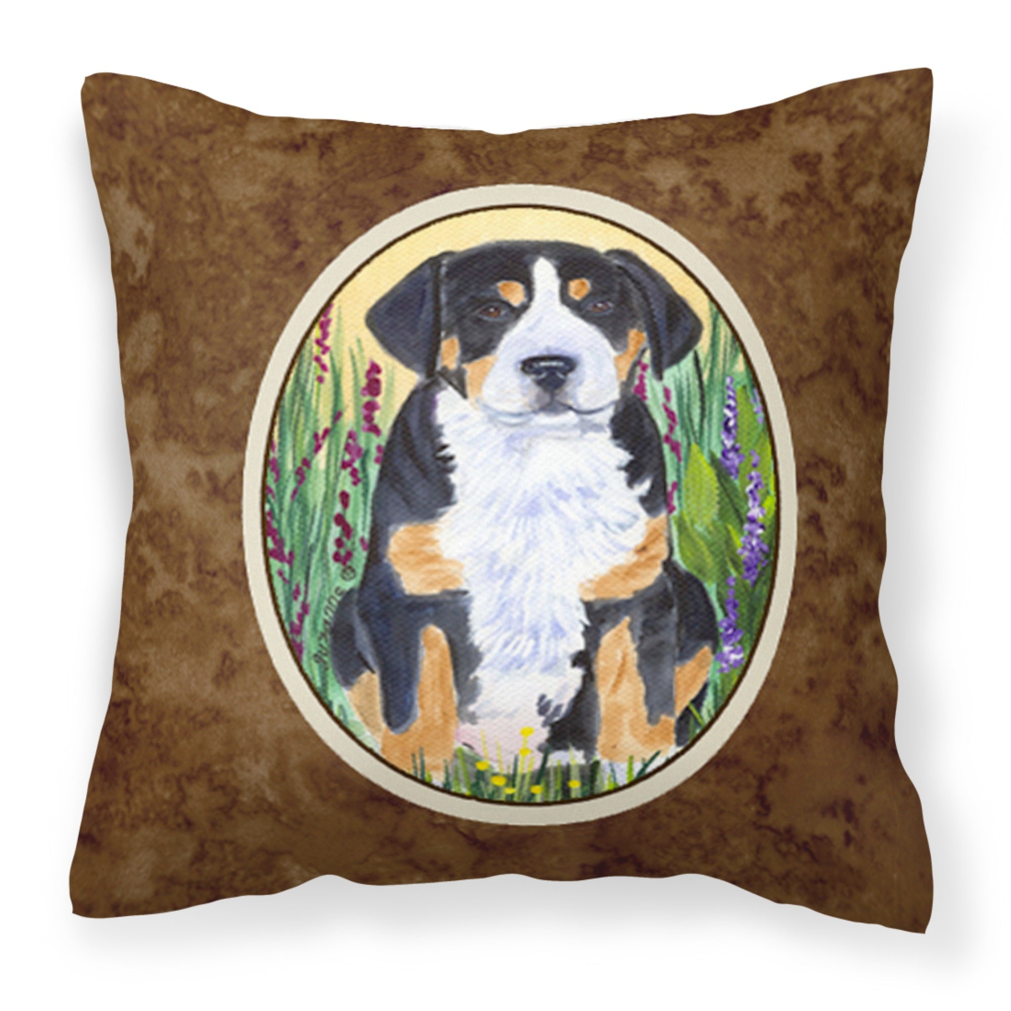 'Caroline'S Treasures Ss8217Pw1414 Greater Swiss Mountain Dog Fabric Pillow, Large, Multicolor'