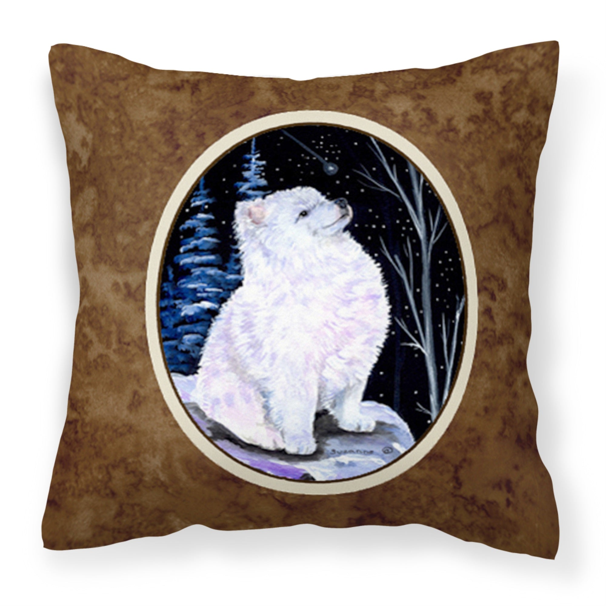 'Caroline'S Treasures Ss8389Pw1414 Starry Night American Eskimo Fabric Pillow, Large, Multicolor'
