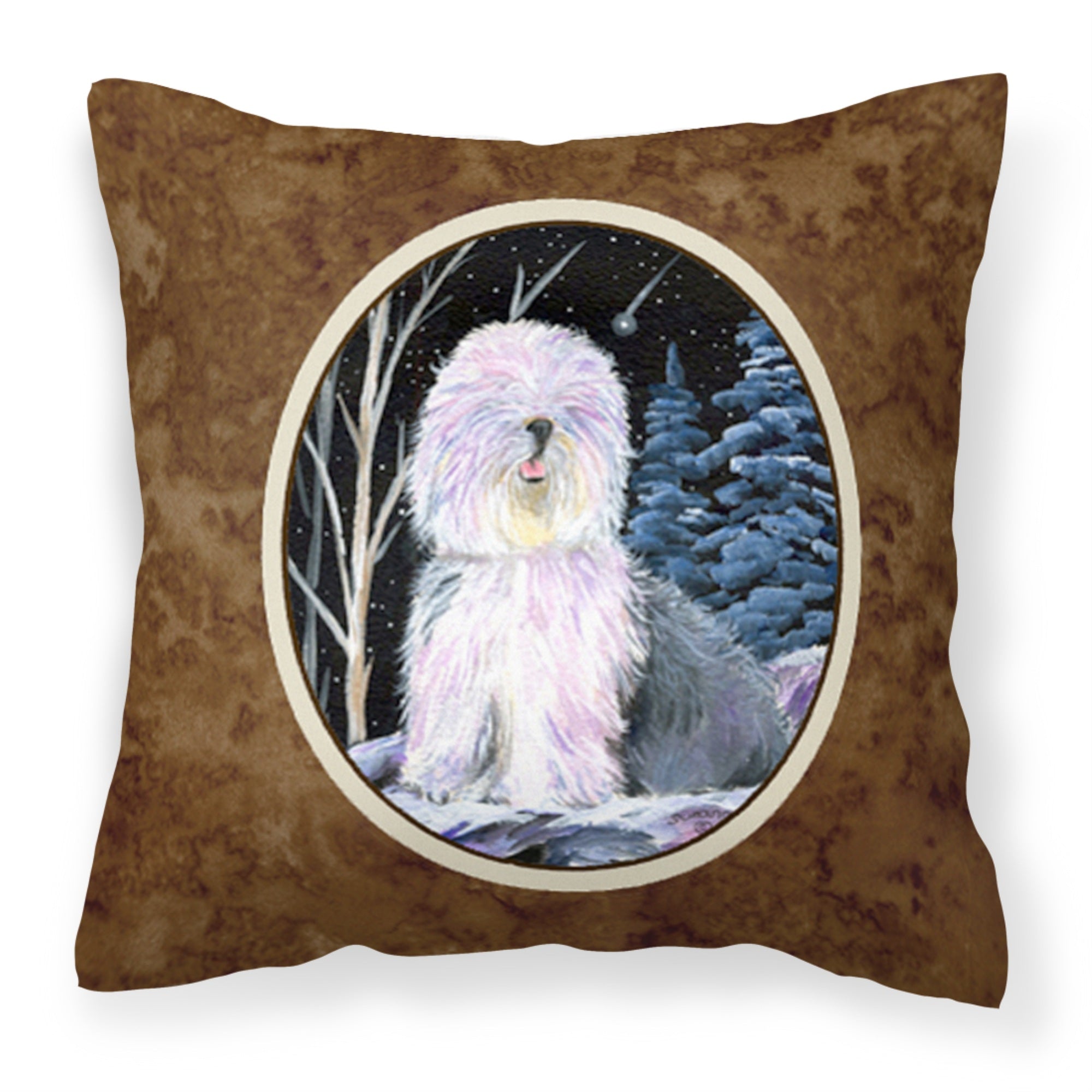 'Caroline'S Treasures Ss8409Pw1414 Starry Night Old English Sheepdog Fabric Pillow, Large, Multicolor'