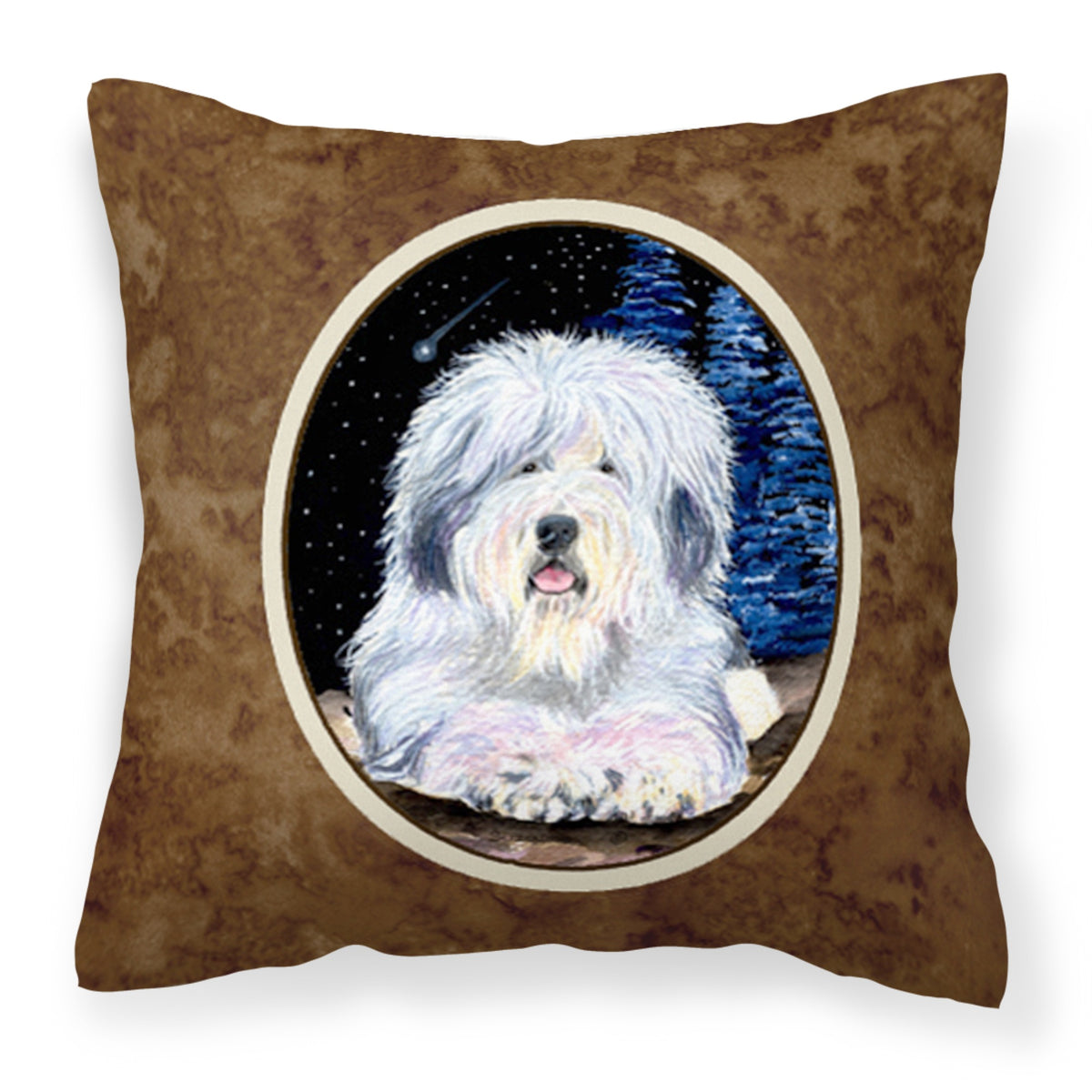 'Caroline'S Treasures Ss8443Pw1414 Starry Night Old English Sheepdog Fabric Pillow, Large, Multicolor'