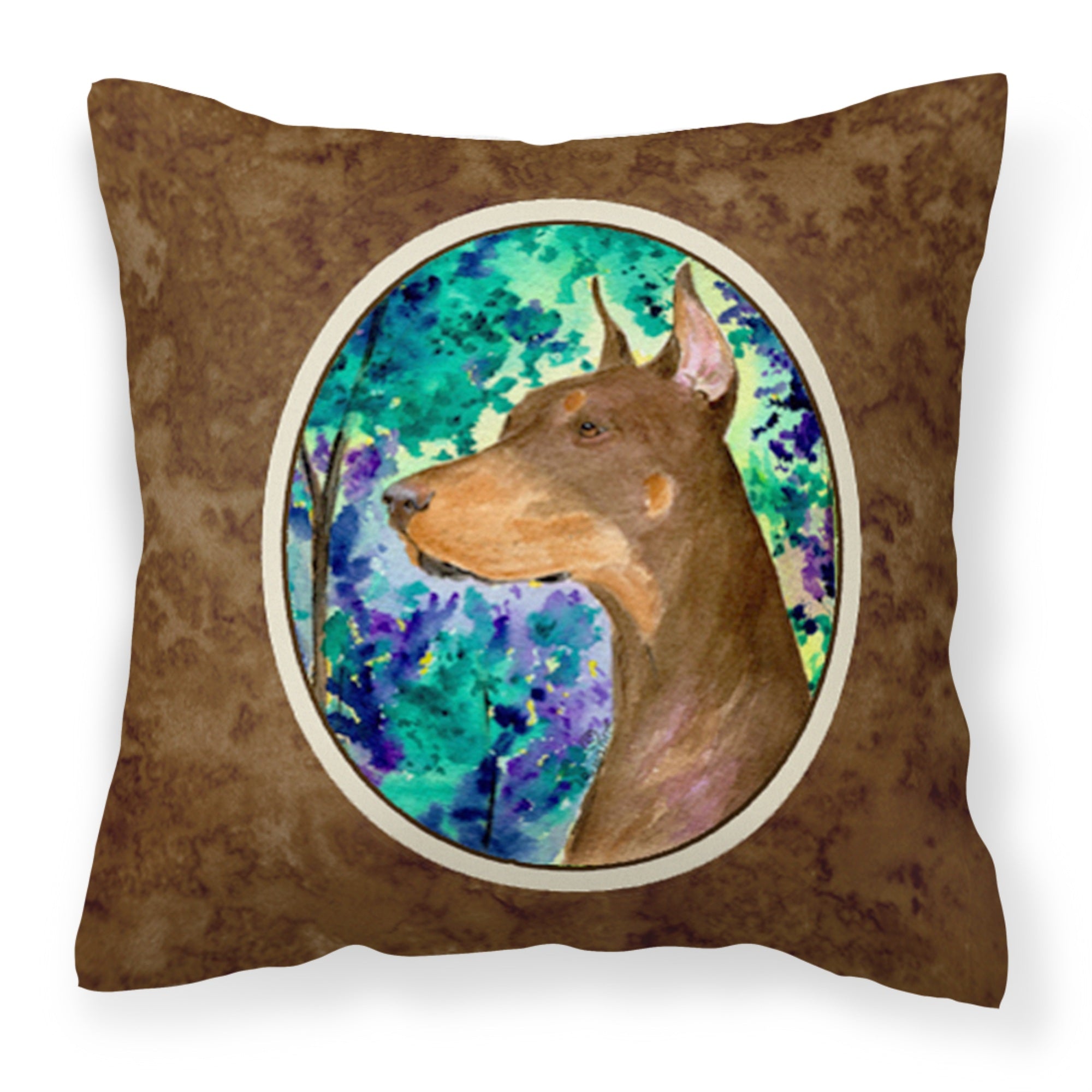 'Caroline'S Treasures Ss8457Pw1414 Doberman Decorative Canvas Fabric Pillow, Large, Multicolor'