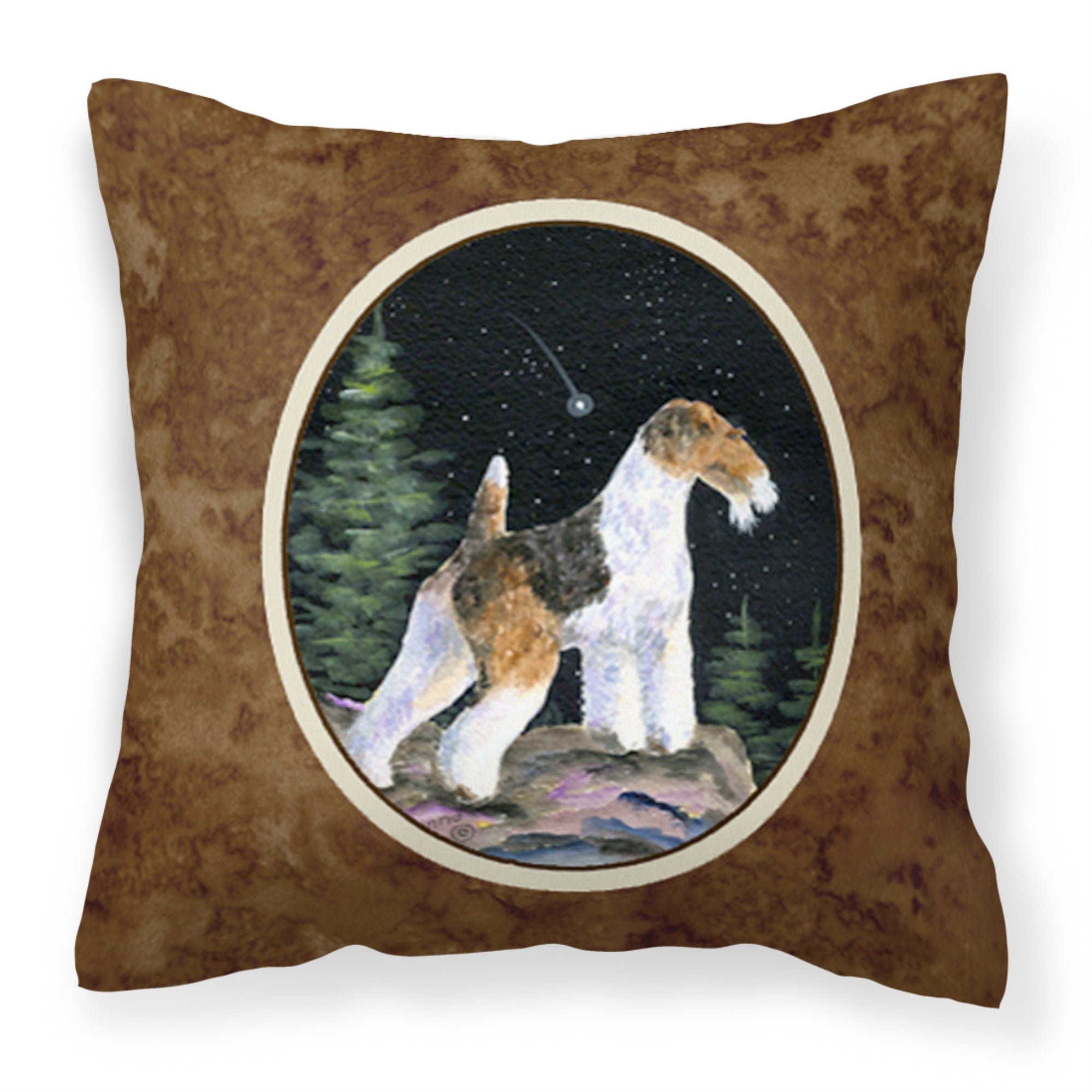 'Caroline'S Treasures Ss8500Pw1414 Starry Night Fox Terrier Decorative Canvas Fabric Pillow, Large, Multicolor'