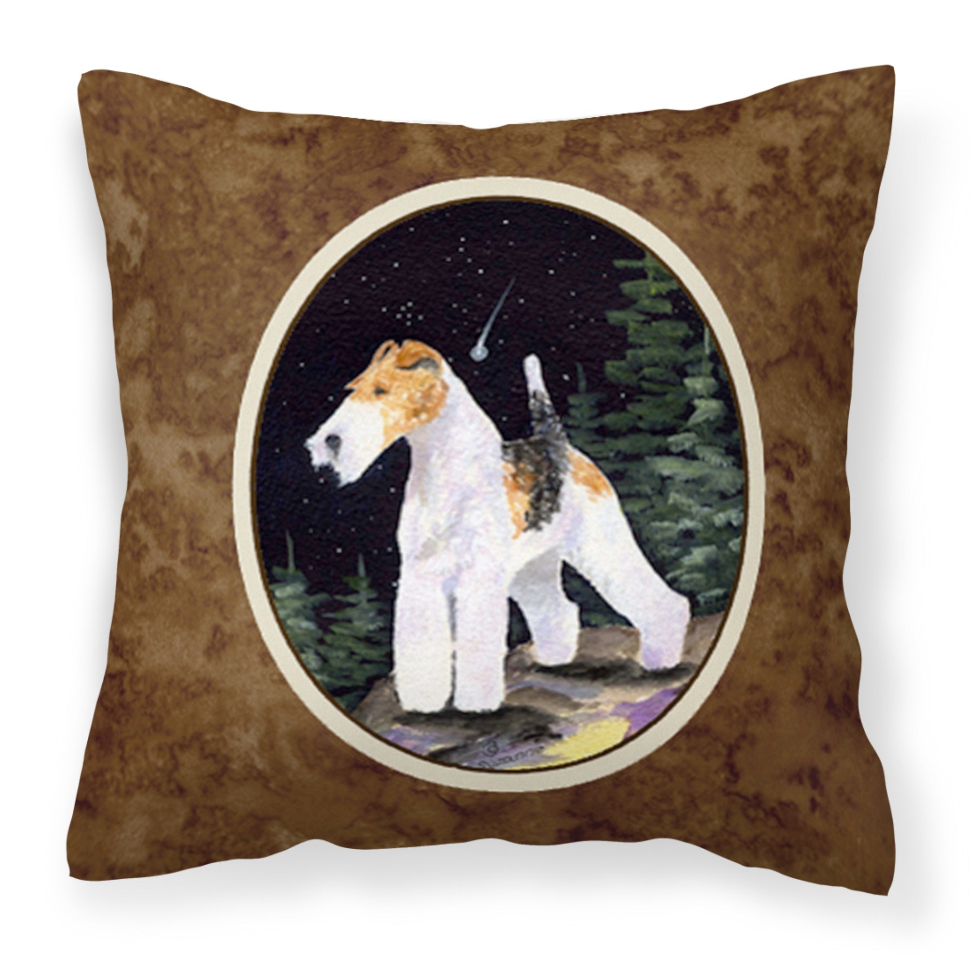 'Caroline'S Treasures Ss8503Pw1414 Starry Night Fox Terrier Decorative Canvas Fabric Pillow, Large, Multicolor'