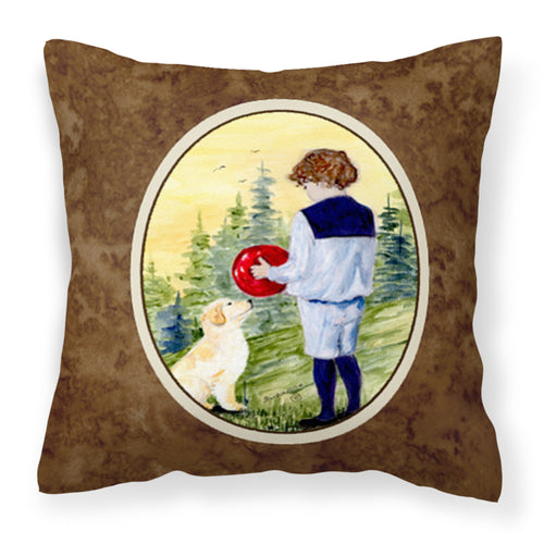 'Caroline'S Treasures Ss8530Pw1414 Little Boy With His Golden Retriever Fabric Pillow, Large, Multicolor'