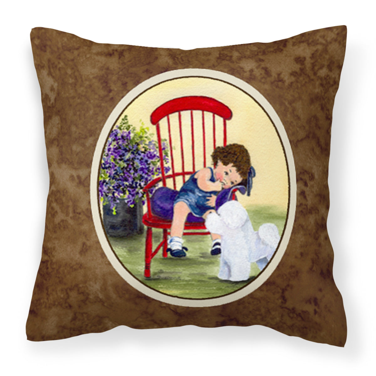 'Caroline'S Treasures Ss8533Pw1414 Little Girl With Her Bichon Frise Fabric Pillow, Large, Multicolor'