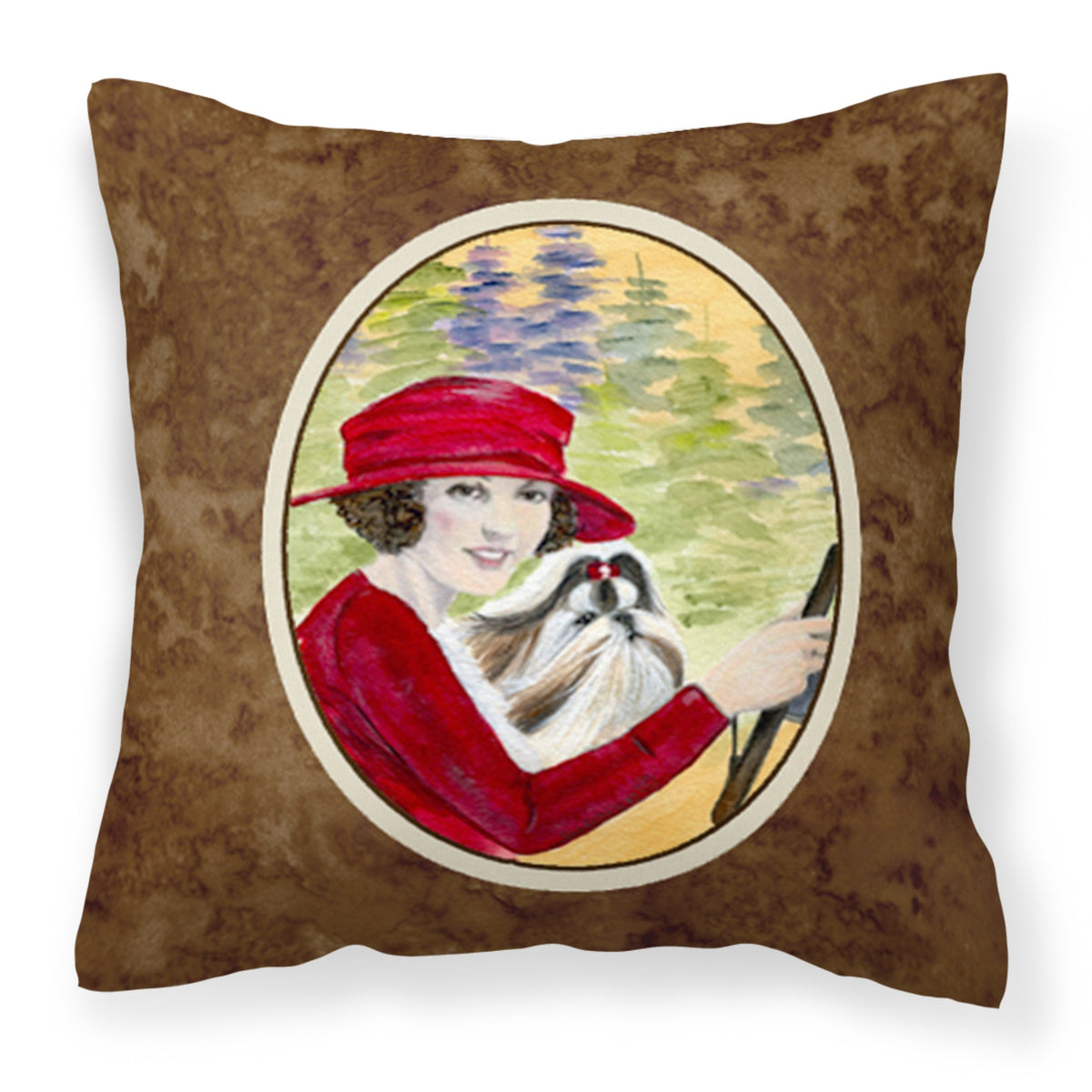'Caroline'S Treasures Ss8539Pw1414 Lady Driving With Her Shih Tzu Fabric Pillow, Large, Multicolor'