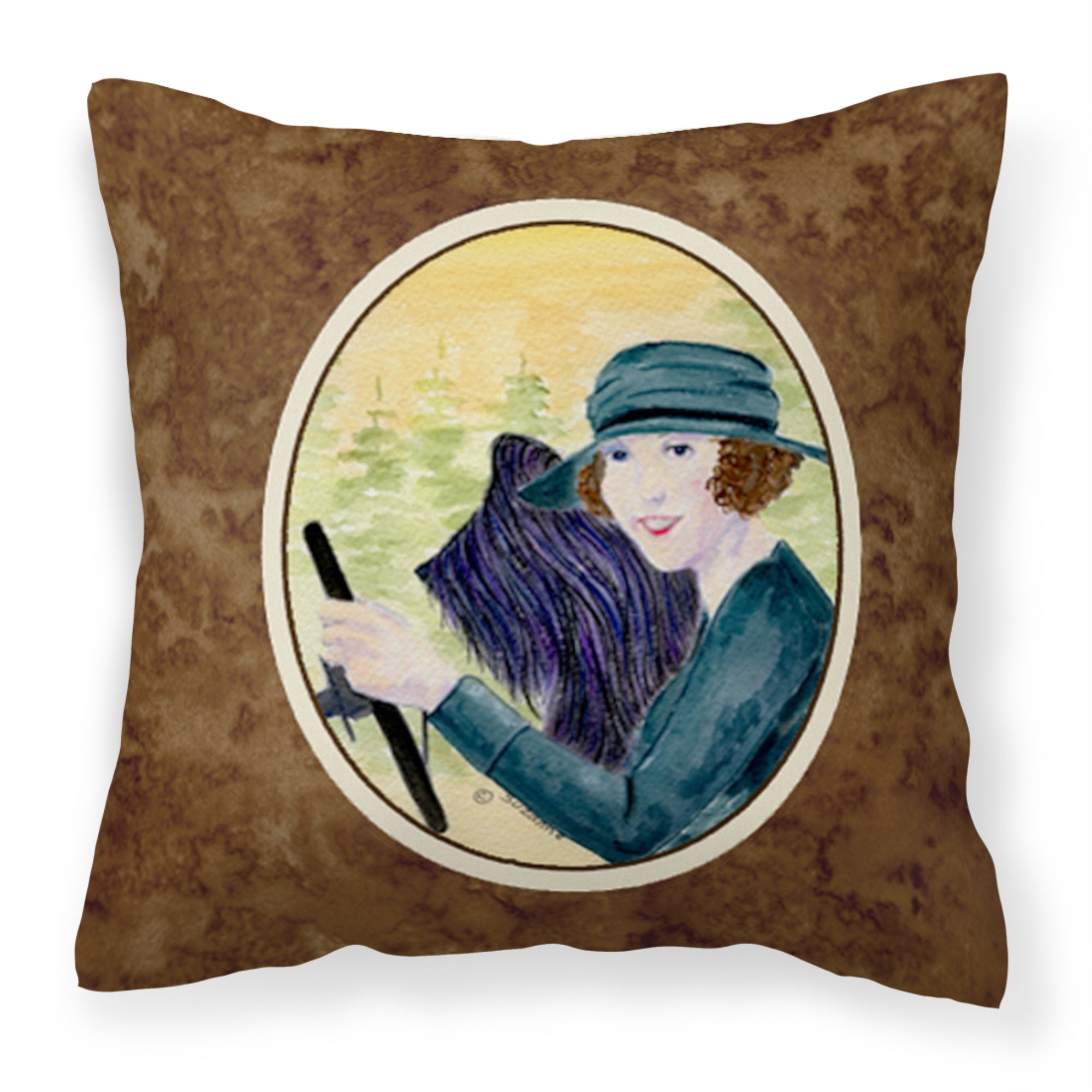 'Caroline'S Treasures Ss8549Pw1414 Lady Driving With Her Briard Fabric Pillow, Large, Multicolor'