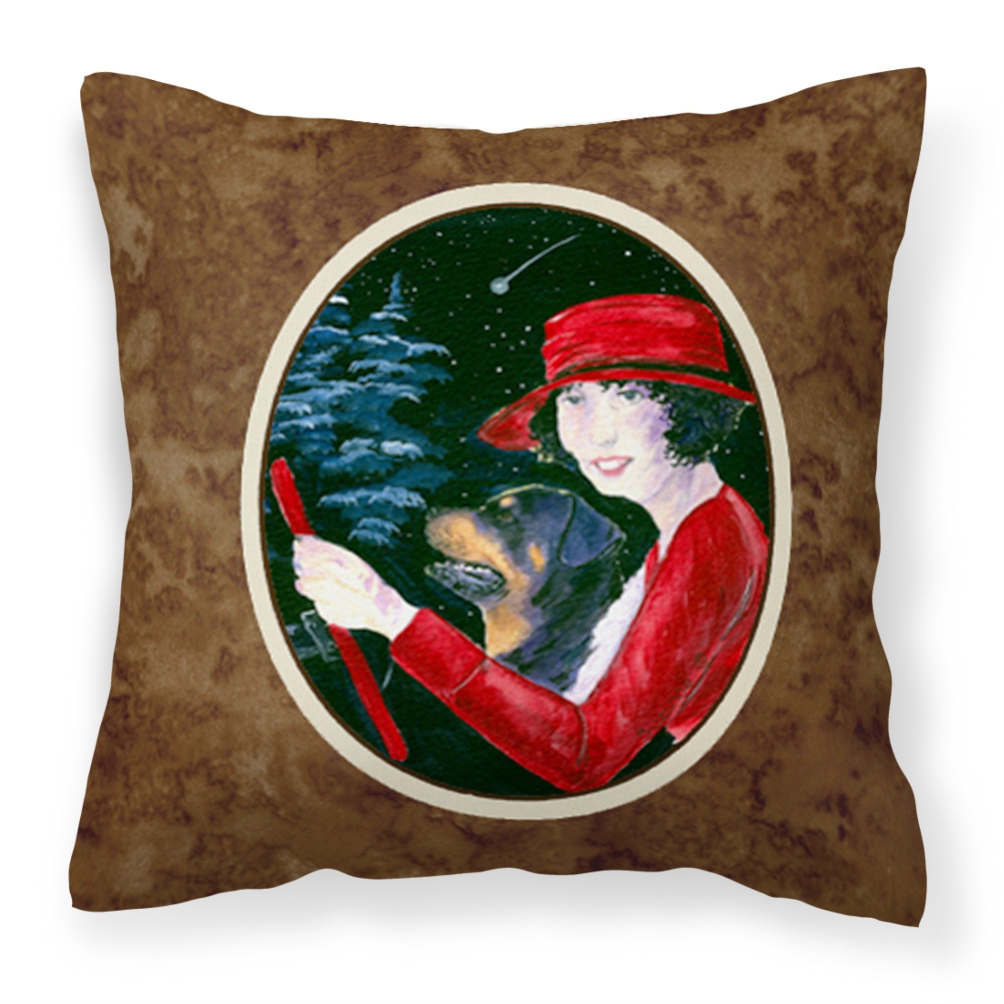 'Caroline'S Treasures Ss8551Pw1414 Lady Driving With Her Rottweiler Fabric Pillow, Large, Multicolor'