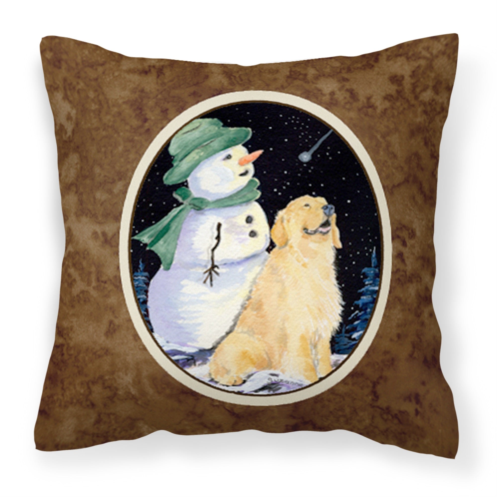 'Caroline'S Treasures Ss8577Pw1414 Golden Retriever With Snowman In Green Hat Pillow, Large, Multicolor'