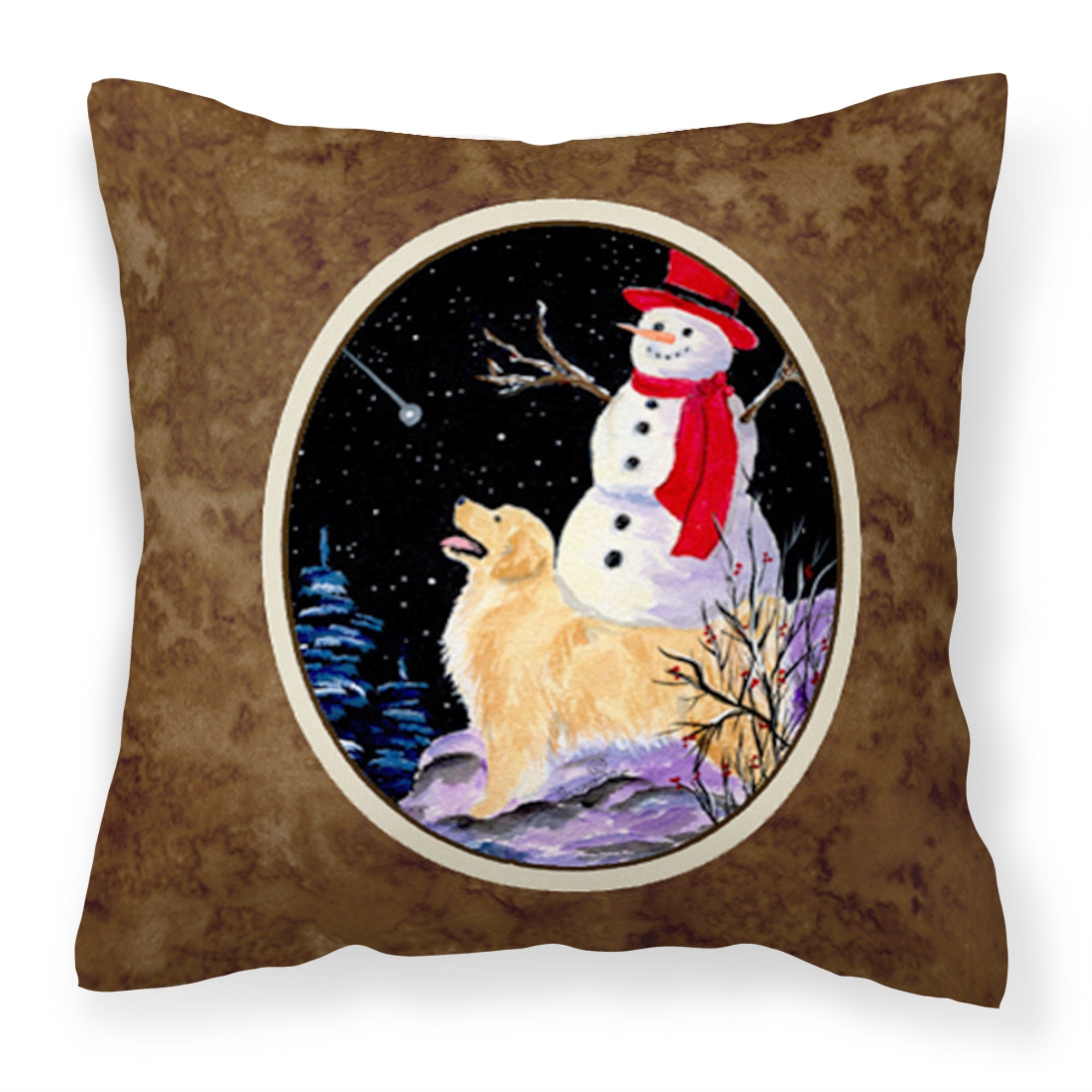 'Caroline'S Treasures Ss8579Pw1414 Golden Retriever With Snowman In Red Hat Pillow, Large, Multicolor'