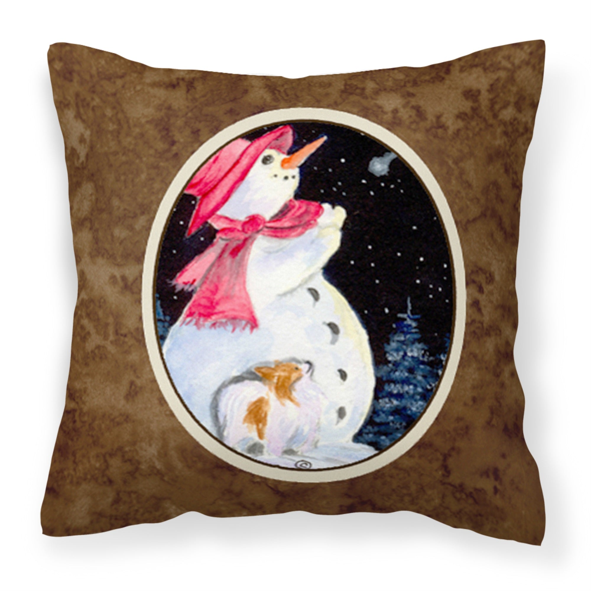 'Caroline'S Treasures Ss8793Pw1414 Snowman With Papillon Decorative Canvas Fabric Pillow, Large, Multicolor'