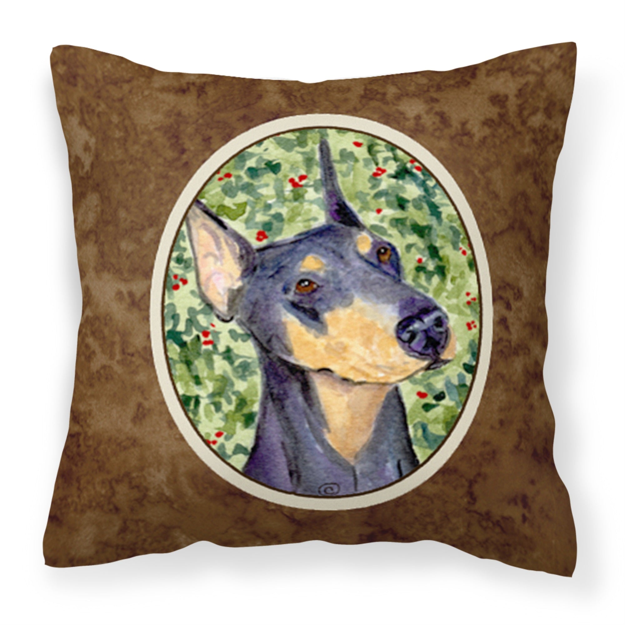 'Caroline'S Treasures Ss8812Pw1414 Doberman Decorative Canvas Fabric Pillow, Large, Multicolor'