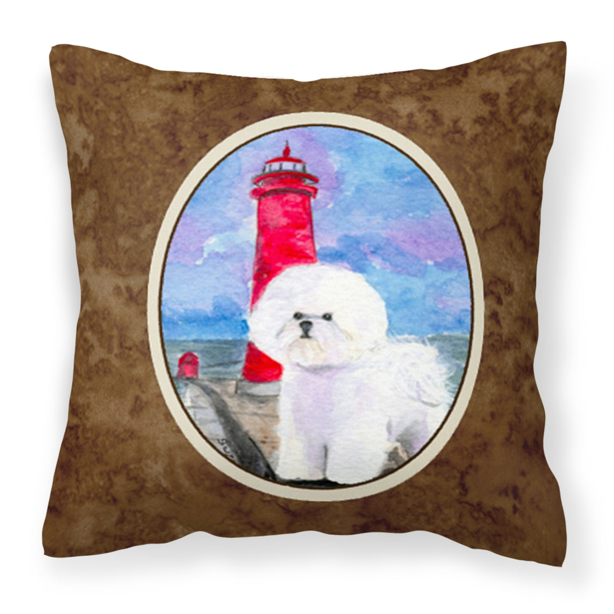 'Caroline'S Treasures Ss8891Pw1414 Lighthouse With Bichon Frise Fabric Pillow, Large, Multicolor'