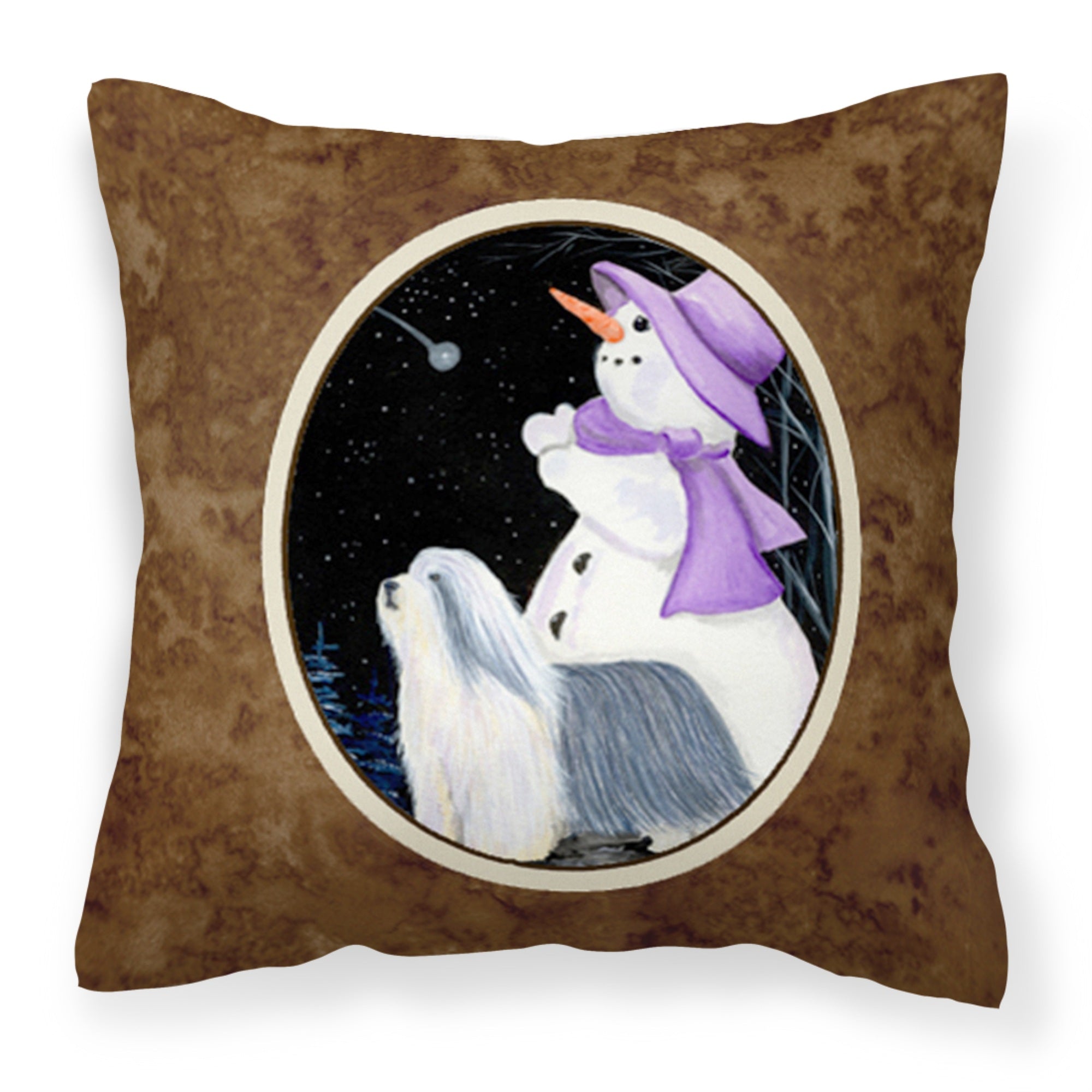 'Caroline'S Treasures Ss8947Pw1414 Snowman With Bearded Collie Fabric Pillow, Large, Multicolor'