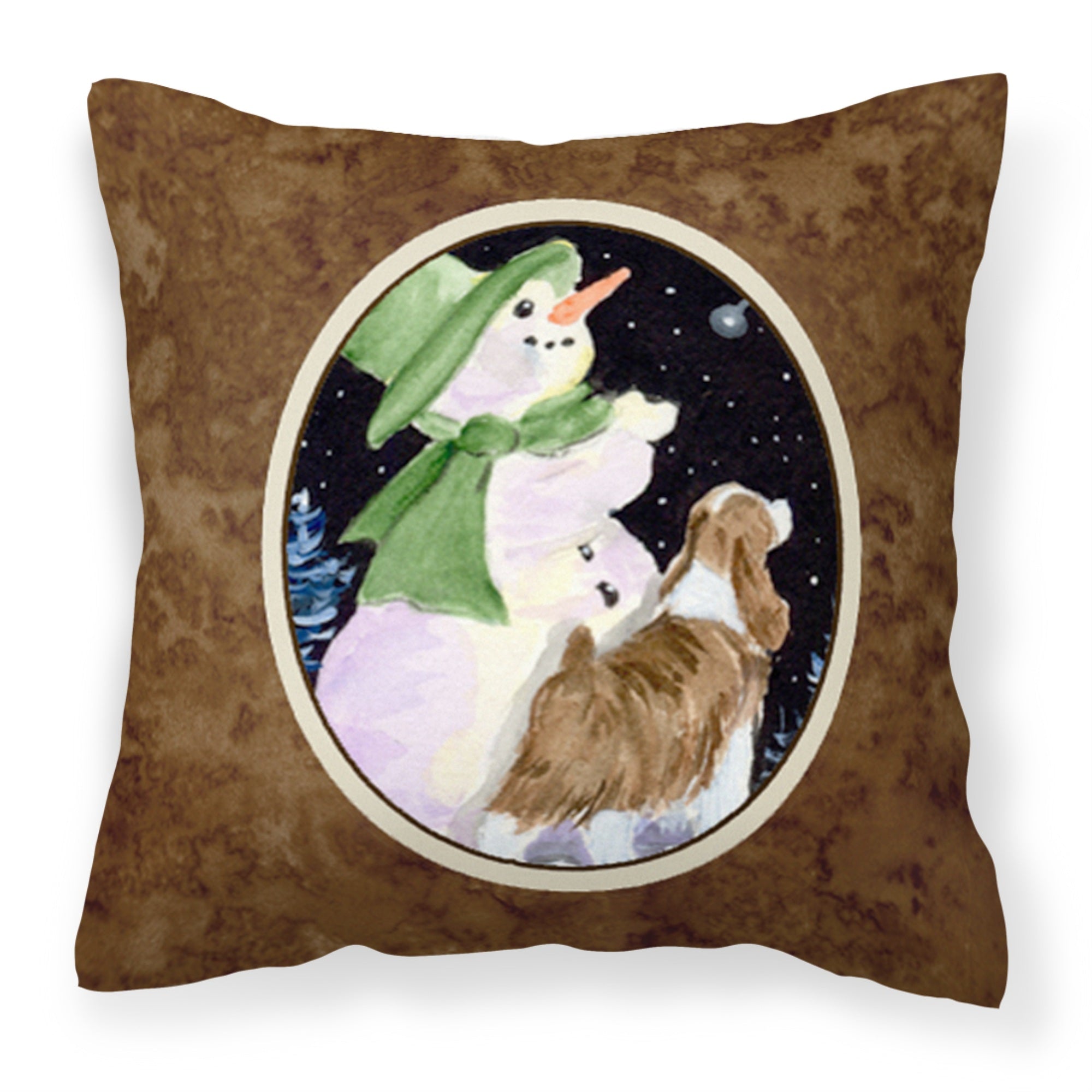 'Caroline'S Treasures Ss8949Pw1414 Snowman With Springer Spaniel Fabric Pillow, Large, Multicolor'