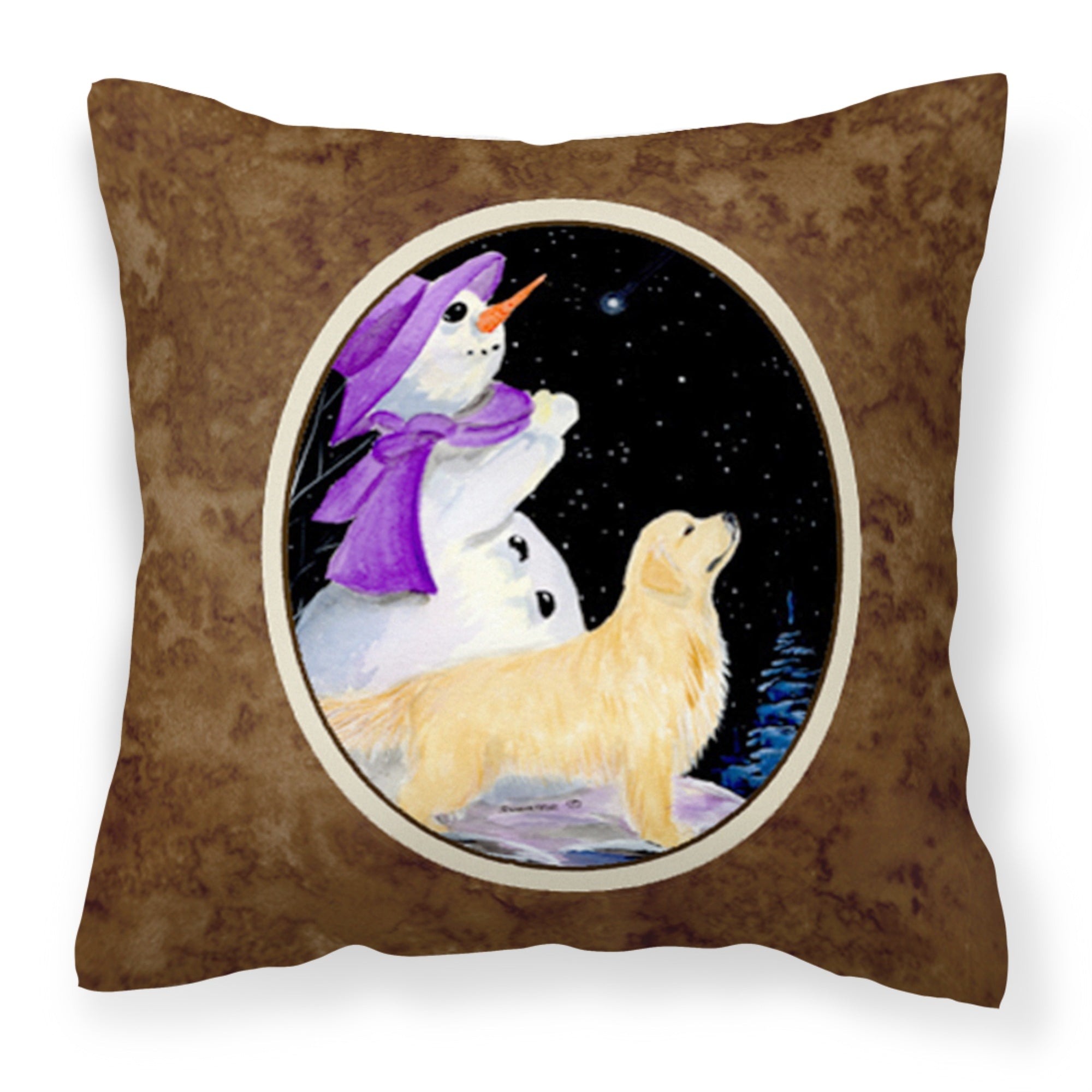 'Caroline'S Treasures Ss8950Pw1414 Snowman With Golden Retriever Fabric Pillow, Large, Multicolor'