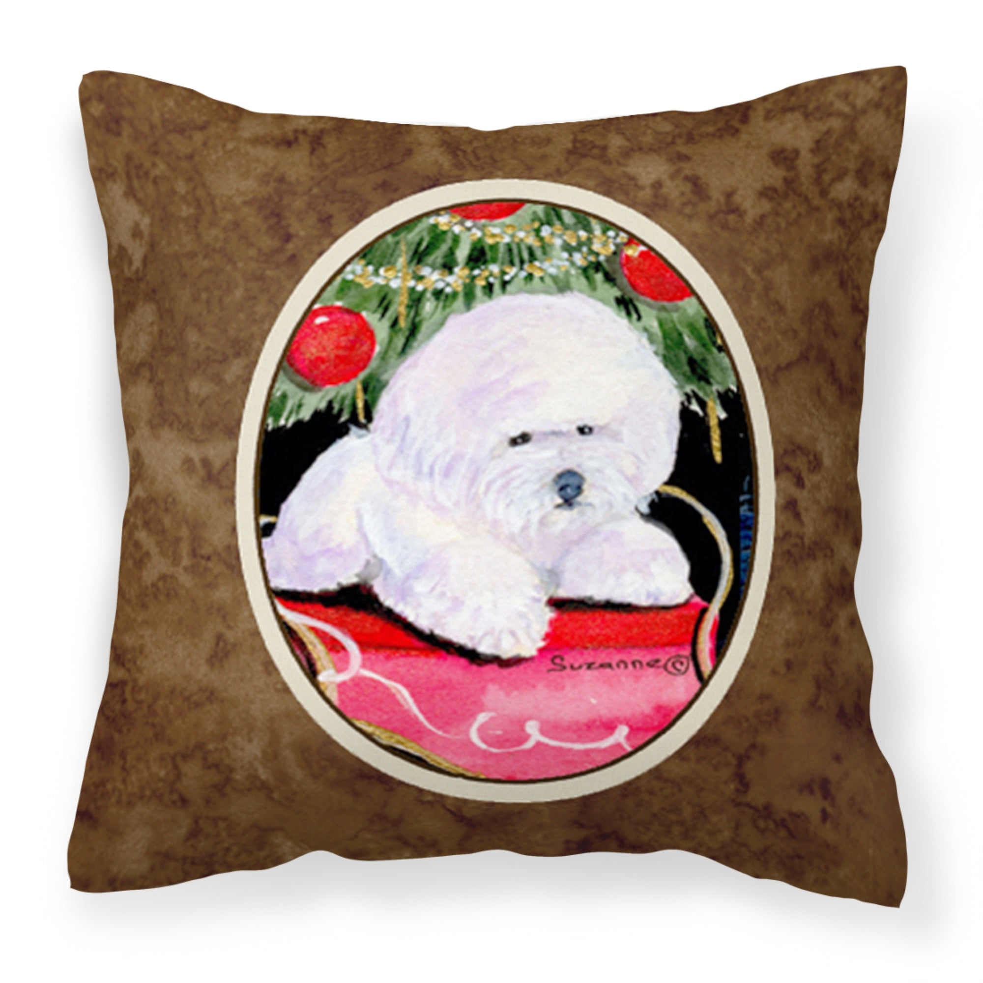 'Caroline'S Treasures Ss8957Pw1414 Christmas Tree With Bichon Frise Fabric Pillow, Large, Multicolor'