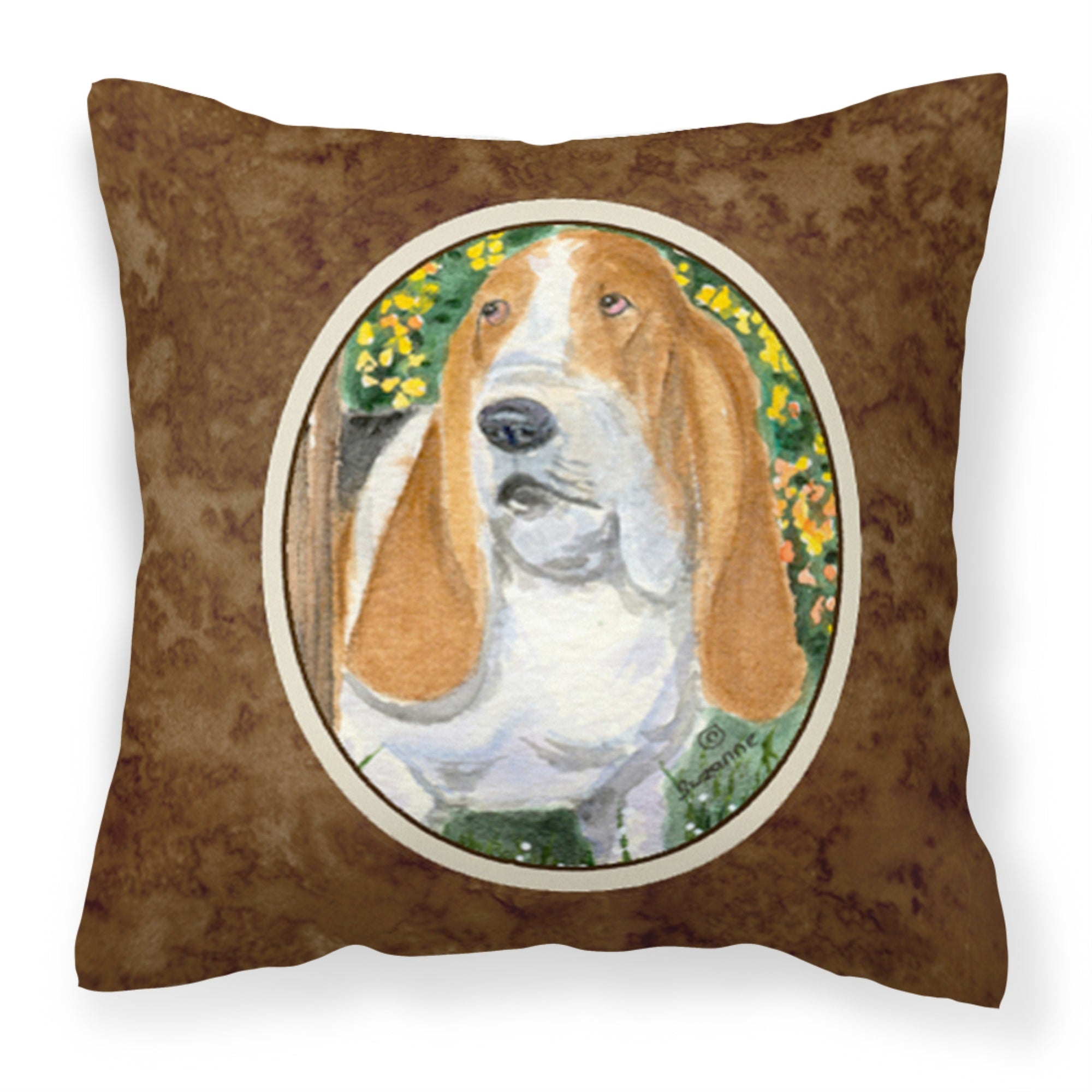 'Caroline'S Treasures Ss8964Pw1414 Basset Hound Decorative Canvas Fabric Pillow, Large, Multicolor'