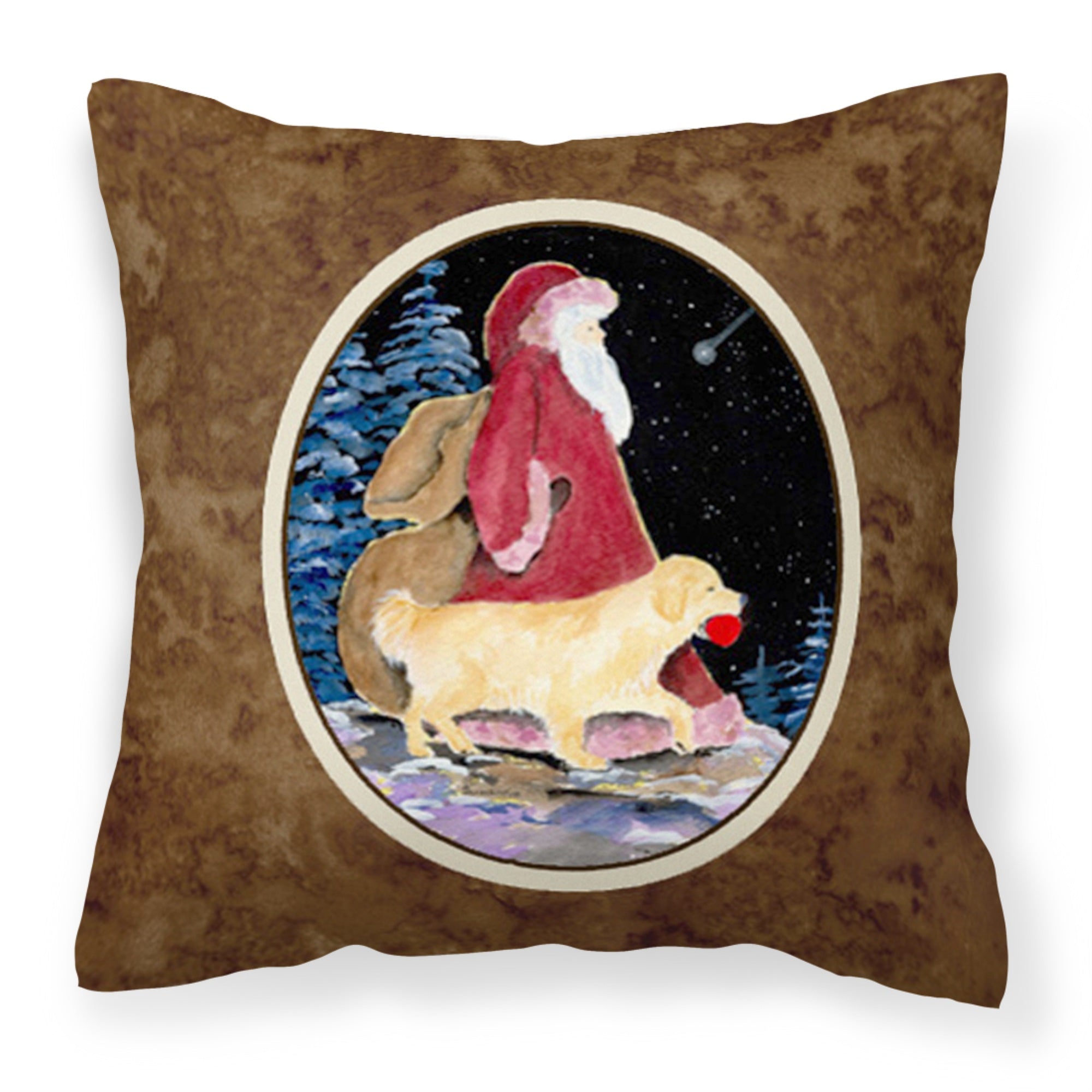'Caroline'S Treasures Ss8973Pw1414 Santa Claus With Golden Retriever Fabric Pillow, Large, Multicolor'