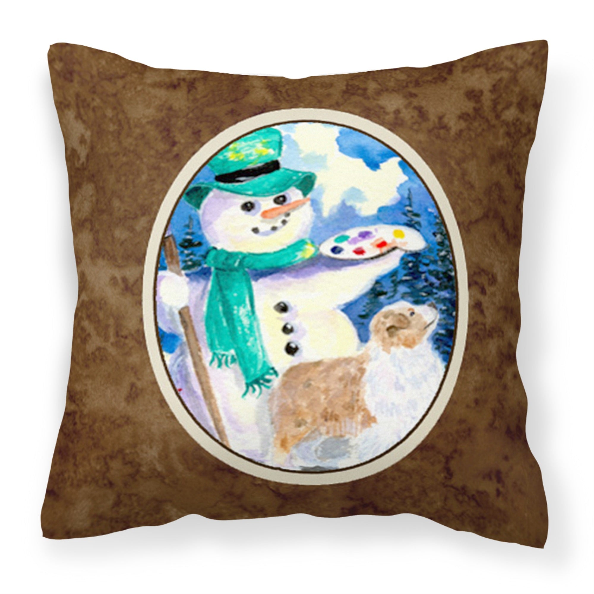 'Caroline'S Treasures Ss8996Pw1414 Snowman With Australian Shepherd Fabric Pillow, Large, Multicolor'