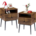 Set of 2 - Mid Century Modern Side Table Nightstand in Brown Black Wood Finish