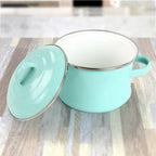 Small 1-Quart Turquoise Enameled Steel Dutch Oven with Lid