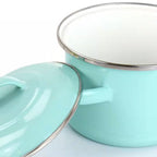 Small 1-Quart Turquoise Enameled Steel Dutch Oven with Lid