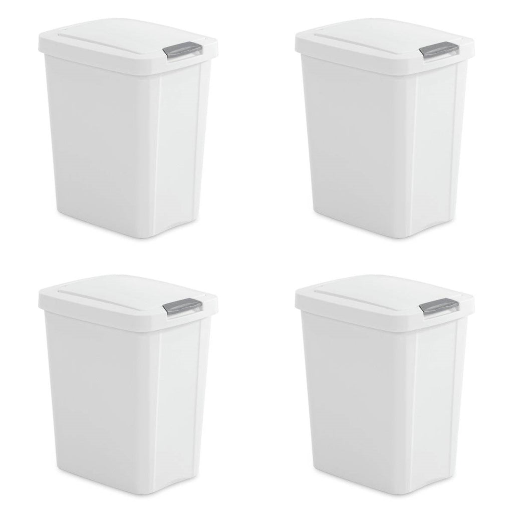 Set of 4 - White 8 Gallon Latch Top Kitchen Wastebasket Trash Can