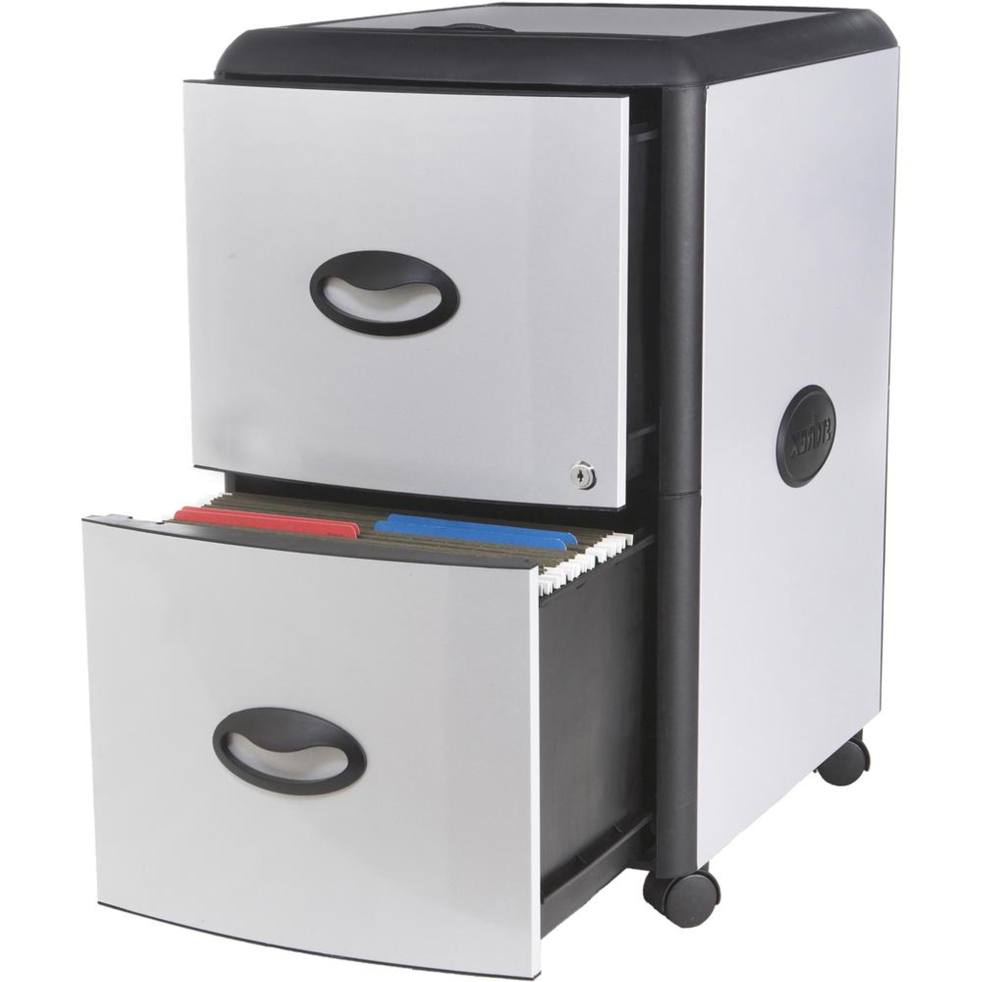 Storex Deluxe File Cabinet  2Drawer  19 x 15 x 23  2 x Drawer(s) for File  Lockable  Black, Aluminum  Brushed Black, B