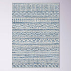 8 ft. x 10 ft. Blue Grey Chevron Coastal Boho Style Indoor Outdoor Area Rug