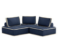 Sunset Trading Pixie 3 Piece Sofa Sectional | Modular Couch | Navy Blue and Cream Fabric