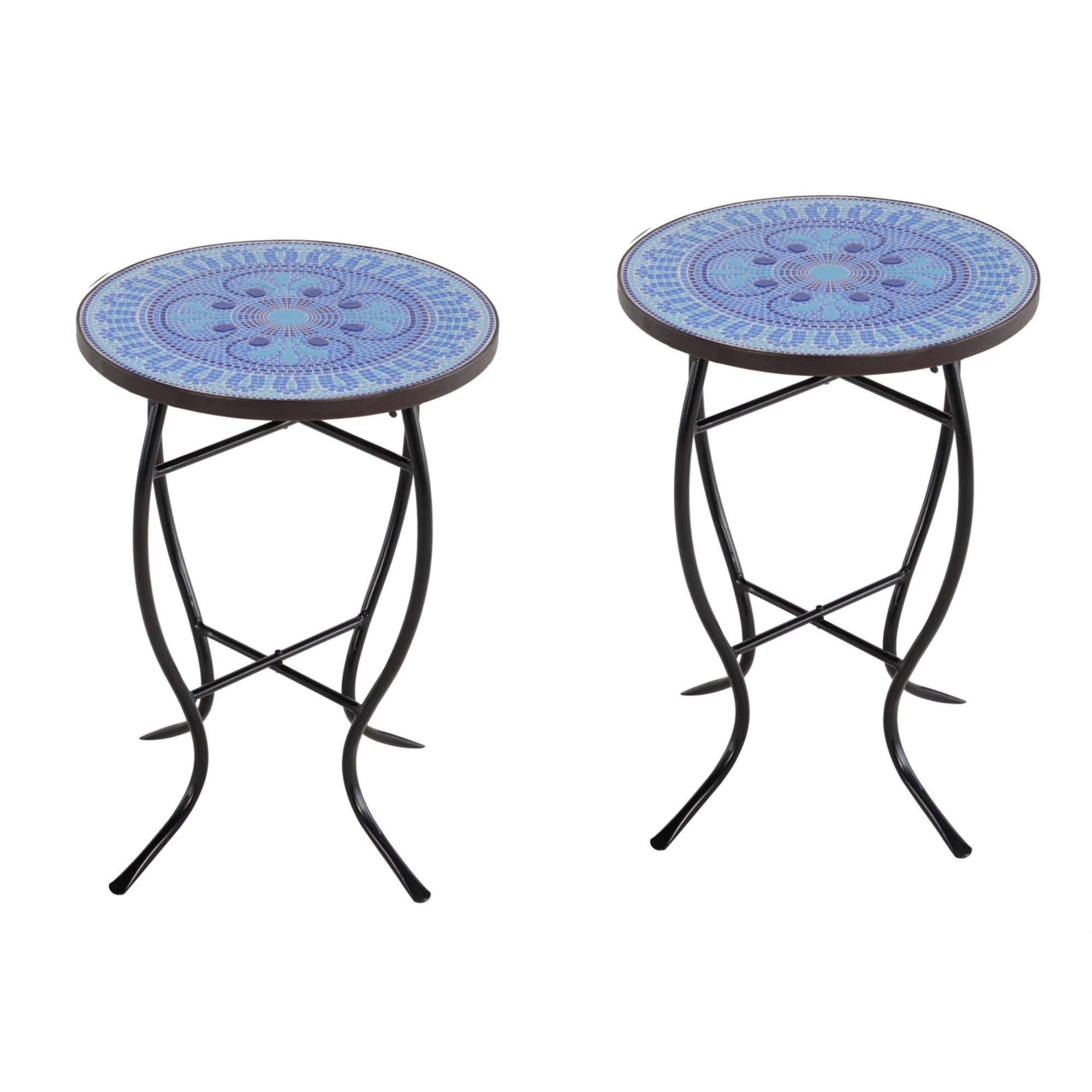 Mosaic Art Collection Pansies Blue Accent Table (Set of 2)