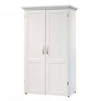 Drop Leaf Computer Desk Craft Table Armoire in White Wood Finish - Made in USA