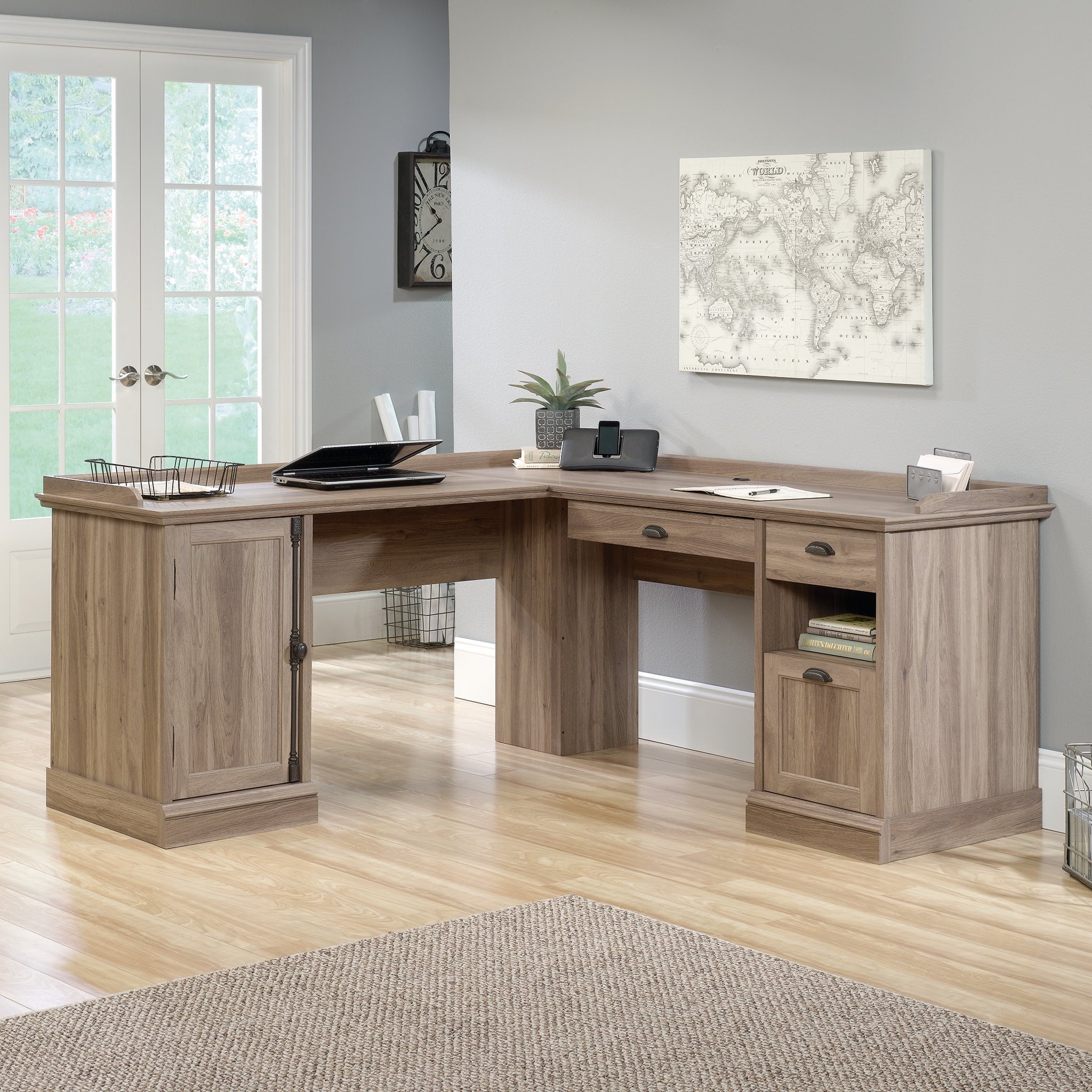 Sauder Barrister Lane L-Shaped Desk, Salt Oak Finish