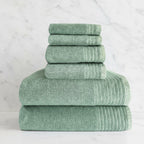 Bamboo Cotton Spa Towel Set - Viscose from Bamboo + Cotton - 6pc Set - Seaglass
