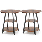 Industrial Side Tables Set of 2 with 3-Tier Shelves