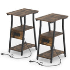 Industrial Side Table with Charging Station & 3-Tier Shelves