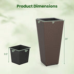 Tall Rattan Plant Pots with Liners - Set of 2