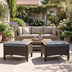 Wicker Patio Ottoman Set of 2 with Cushion