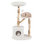 Solid Wood Cat Tree 41" with Real Branches & Cozy Bed