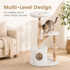 Solid Wood Cat Tree 41" with Real Branches & Cozy Bed