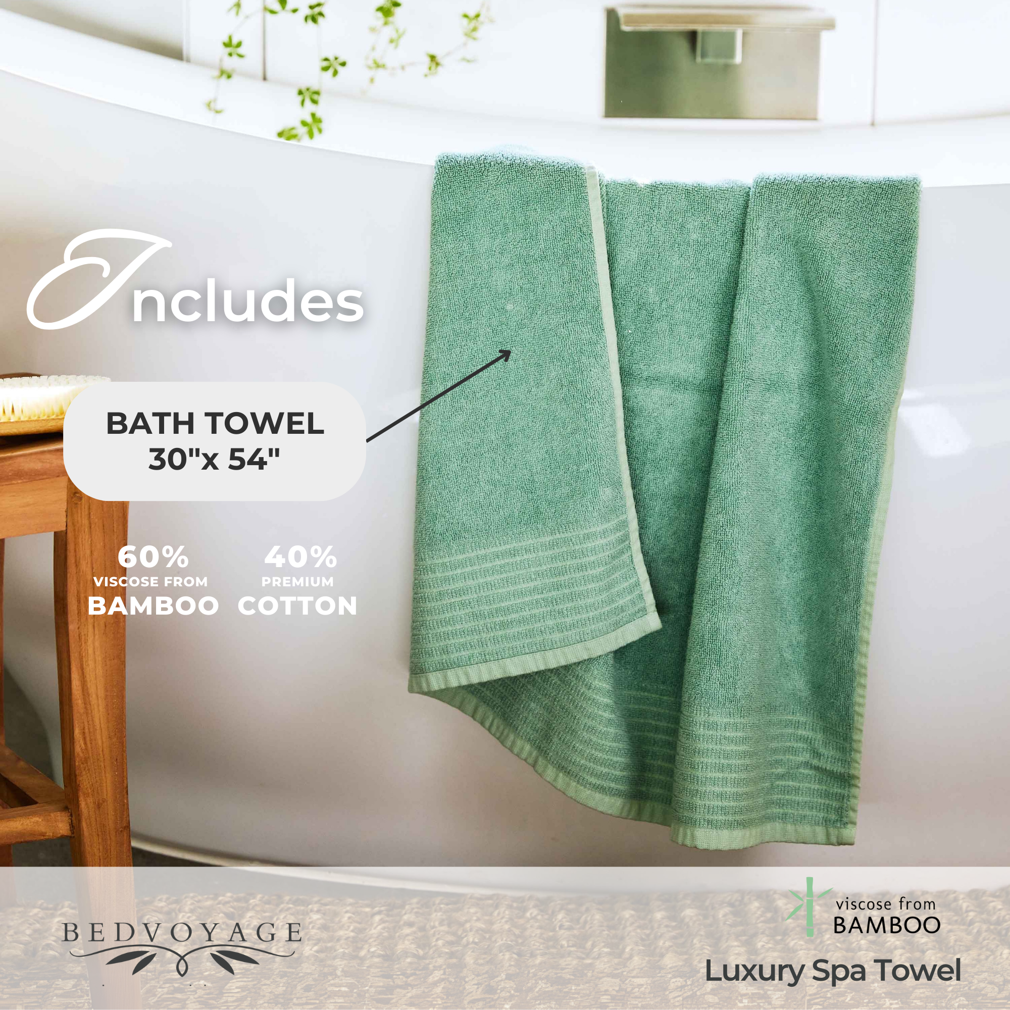 Bamboo Cotton Spa Bath Towel - Viscose from Bamboo + Cotton - Seaglass