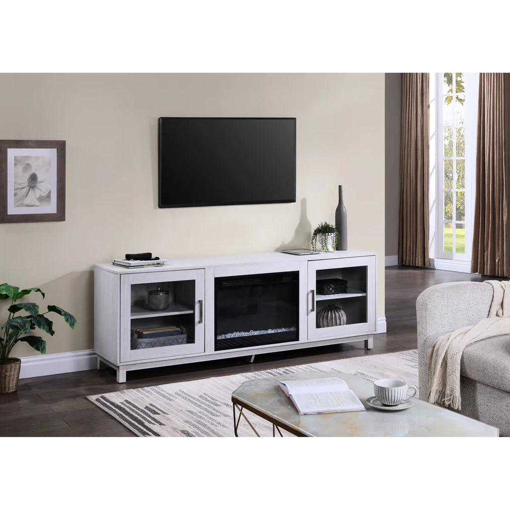 Summit 70W White Walnut Finish TV Stand Console with Fireplace
