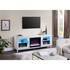 Summit 70W White Walnut Finish TV Stand Console with Fireplace
