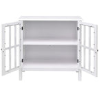 White Wood Bathroom Storage Floor Cabinet with Glass Doors