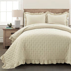 Full/Queen Lightweight Yellow Ruffle Reversible Oversized 3 Piece Quilt Set